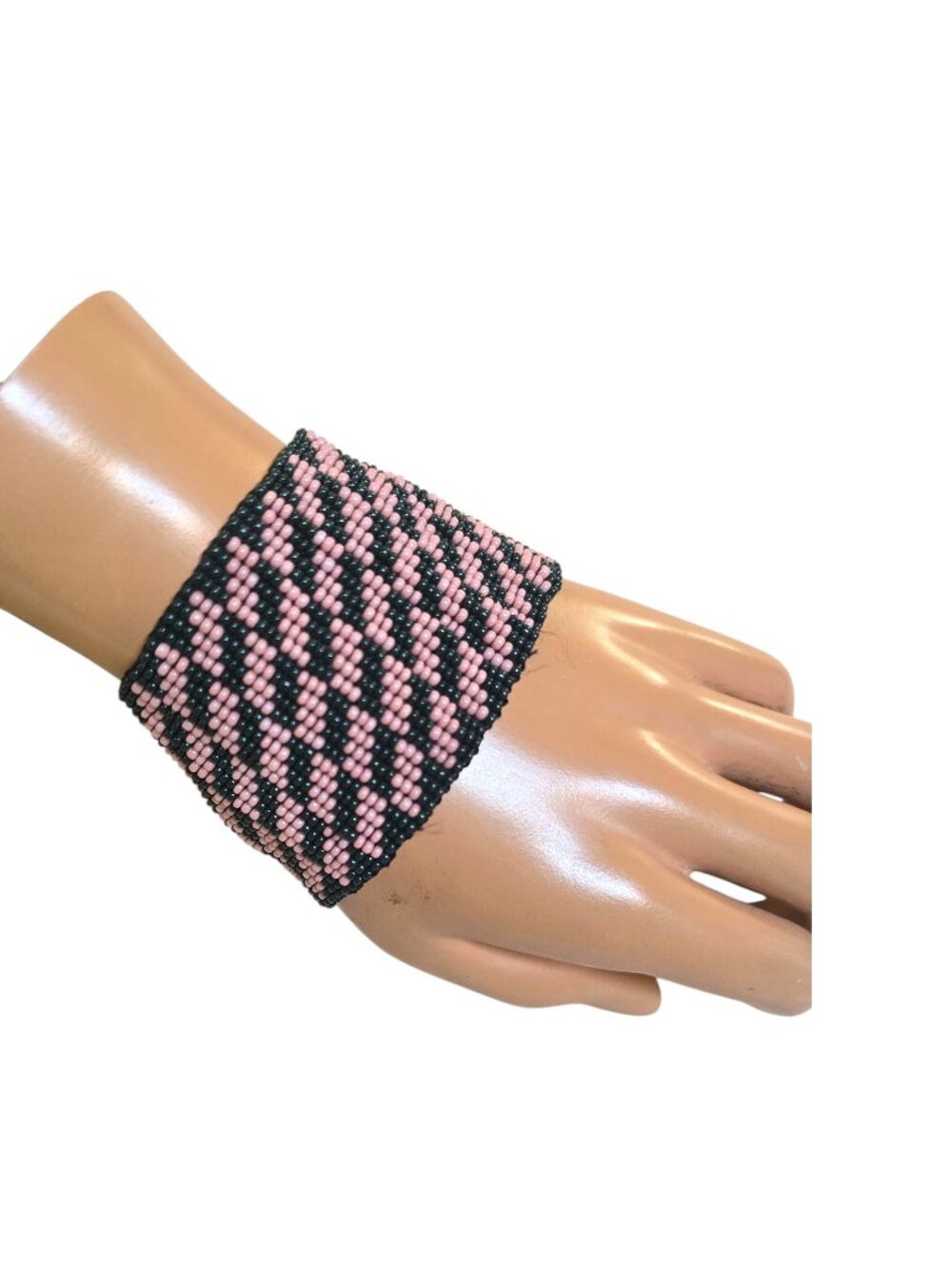 Ali Kahn New York Women's Beaded Black Pink Wide Bracelet NWT